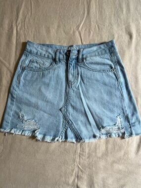 Rewash Light Blue Distressed Denim Skirt